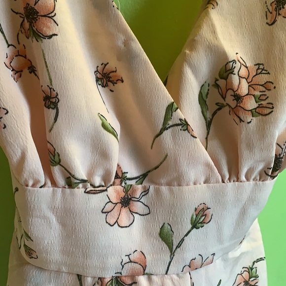 Floral Print Layered-Hem Romper in Blush with pink/green flowers - Picture 3 of 9